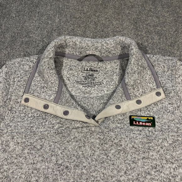 L.L. Bean Snap Sweater Fleece Pullover Womens Large Heather Gray Outdoor Hiking - Picture 10 of 16